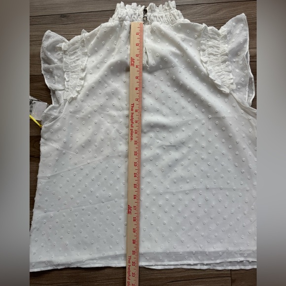 CeCe Clip Dot Ruffle Mock Neck Crepe Top in New Ivory Size M NWT - Picture 11 of 12